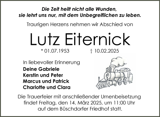 Traueranzeige von Lutz Eiternick von Mitteldeutsche Zeitung Halle/Saalkreis