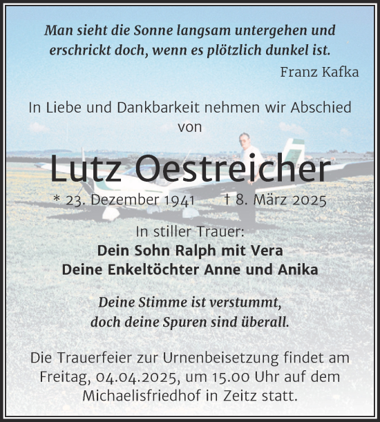 Traueranzeige von Lutz Oestreicher von Trauerkombi Zeitz