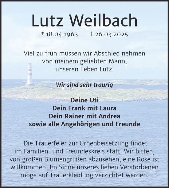 Traueranzeige von Lutz Weilbach von Trauerkombi Zeitz