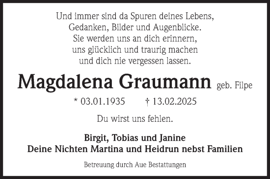 Traueranzeige von Magdalena Graumann von Volksstimme Magdeburg