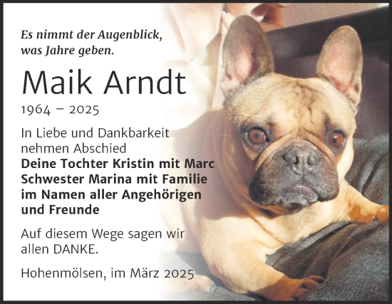 Traueranzeige von Maik Arndt von Trauerkombi Weißenfels