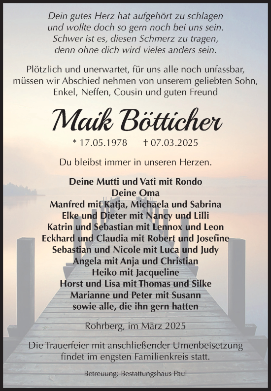 Traueranzeige von Maik Bötticher von Volksstimme Altmark West