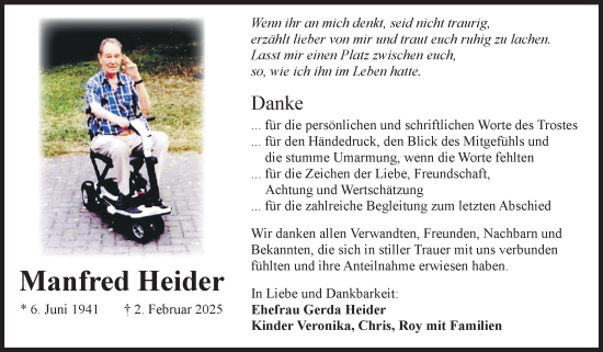 Traueranzeige von Manfred Heider von Volksstimme Schönebeck