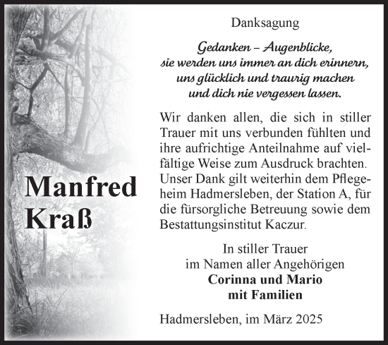 Traueranzeige von Manfred Kraß von Volksstimme Oschersleben/Wanzleben