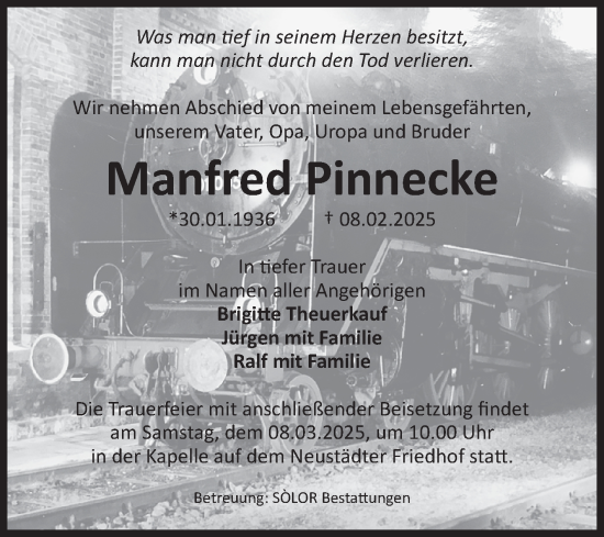 Traueranzeige von Manfred Pinnecke von Volksstimme Magdeburg