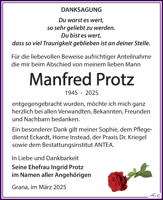 Traueranzeige von Manfred Protz von Trauerkombi Zeitz