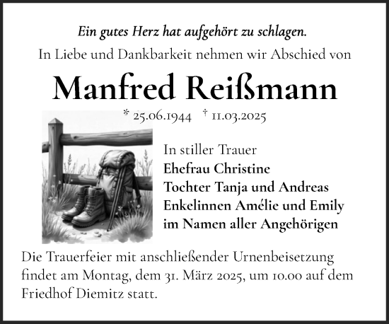 Traueranzeige von Manfred Reißmann von Mitteldeutsche Zeitung Halle/Saalkreis