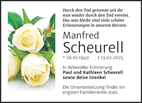 Traueranzeige von Manfred Scheurell von Trauerkombi Wittenberg