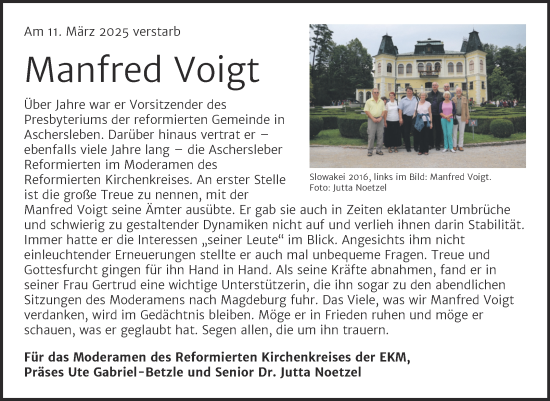 Traueranzeige von Manfred Voigt von Mitteldeutsche Zeitung Aschersleben