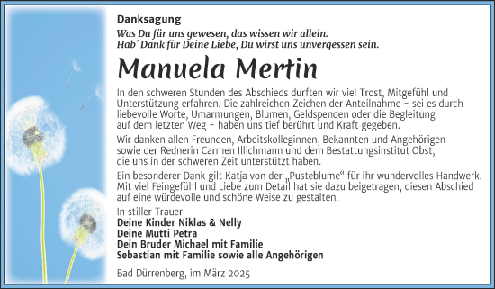 Traueranzeige von Manuela Mertin von Trauerkombi Merseburg