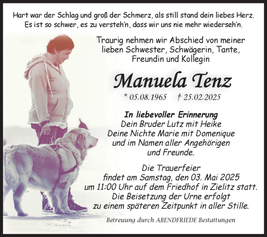 Traueranzeige von Manuela Tenz von Volksstimme Magdeburg