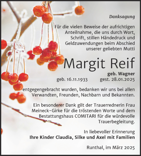 Traueranzeige von Margit Reif von Trauerkombi Weißenfels