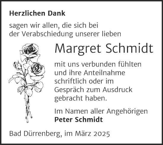 Traueranzeige von Margret Schmidt von Trauerkombi Merseburg