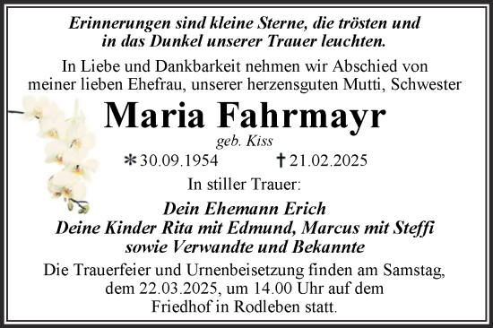 Traueranzeige von Maria Fahrmayr von Trauerkombi Dessau