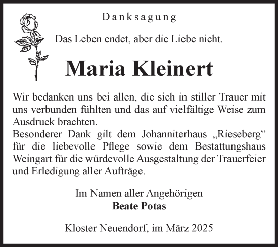 Traueranzeige von Maria Kleinert von Volksstimme Altmark West