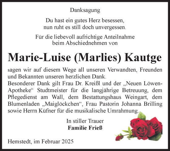 Traueranzeige von Marie-Luise Kautge von Volksstimme Altmark West