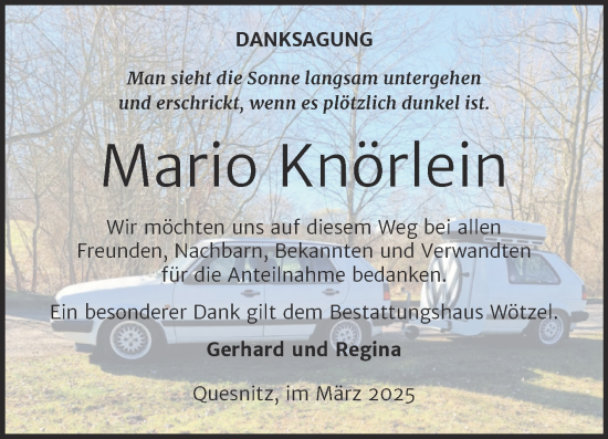 Traueranzeige von Mario Knörlein von Trauerkombi Zeitz