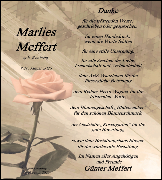 Traueranzeige von Marlies Meffert von Volksstimme Oschersleben/Wanzleben