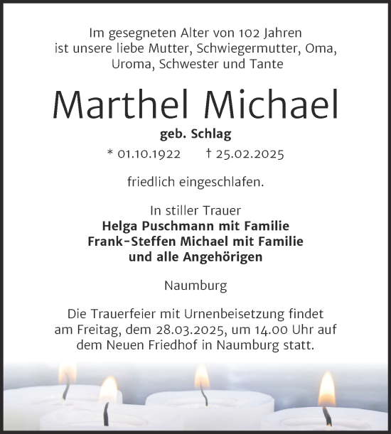 Traueranzeige von Marthel Michael von Super Sonntag Naumburg/Nebra