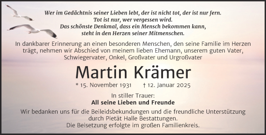 Traueranzeige von Martin Krämer von Mitteldeutsche Zeitung Halle/Saalkreis