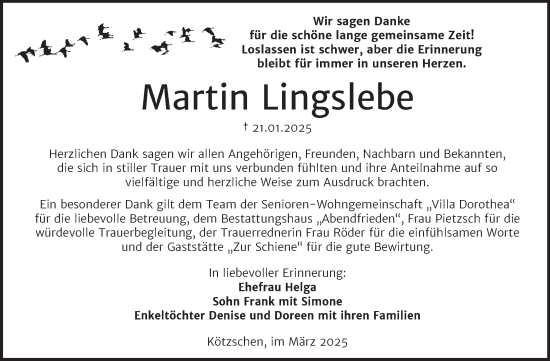 Traueranzeige von Martin Lingslebe von Trauerkombi Merseburg