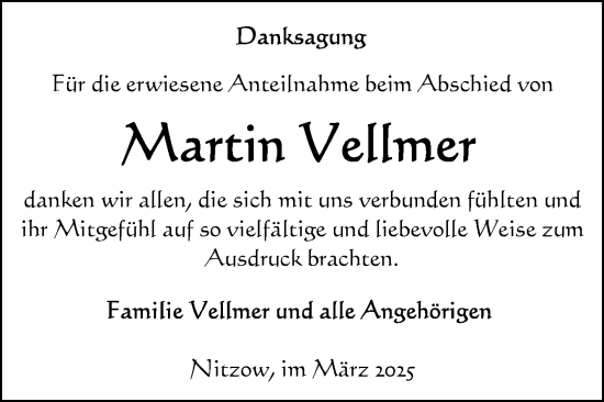 Traueranzeige von Martin Vellmer von Volksstimme Altmark Ost