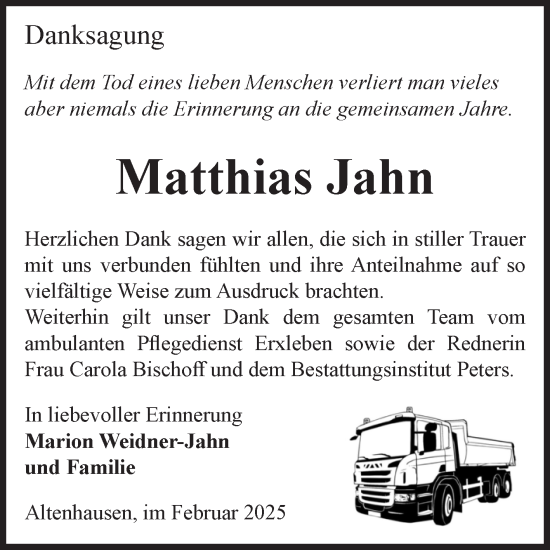 Traueranzeige von Matthias Jahn von Volksstimme Haldensleben/Wolmirstedt