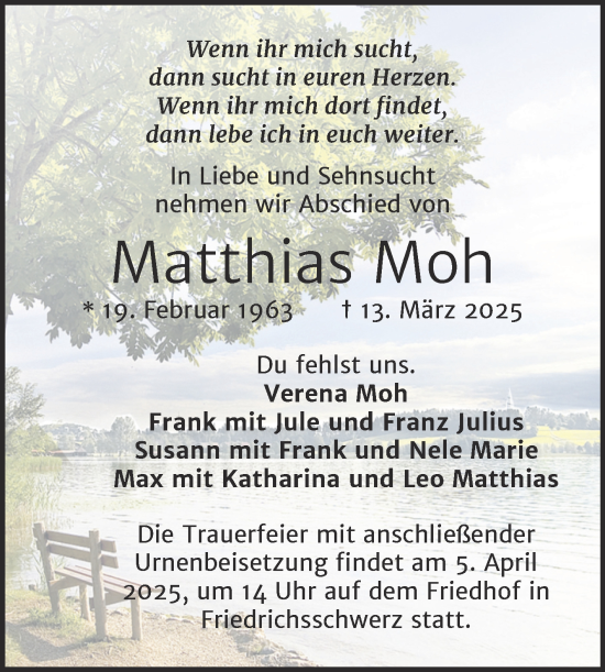 Traueranzeige von Matthias Moh von Mitteldeutsche Zeitung Halle/Saalkreis