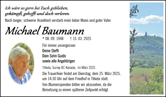 Traueranzeige von Michael Baumann von Trauerkombi Sangerhausen
