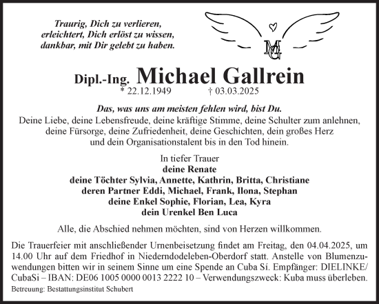Traueranzeige von Michael Gallrein von Volksstimme Magdeburg