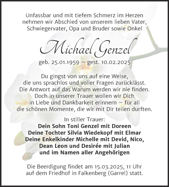 Traueranzeige von Michael Genzel von Volksstimme Haldensleben/Wolmirstedt