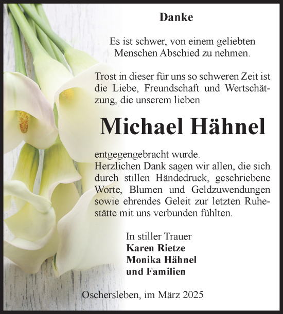Traueranzeige von Michael Hähnel von Volksstimme Oschersleben/Wanzleben
