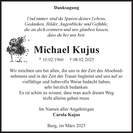 Traueranzeige von Michael Kujus von Volksstimme Burg/Genthin