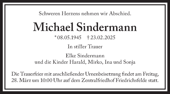 Traueranzeige von Michael Sindermann von Mitteldeutsche Zeitung Halle/Saalkreis