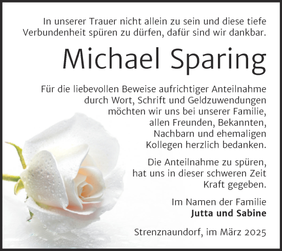 Traueranzeige von Michael Sparing von Trauerkombi Bernburg