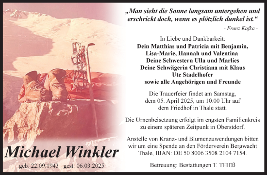 Traueranzeige von Michael Winkler von Trauerkombi Quedlinburg