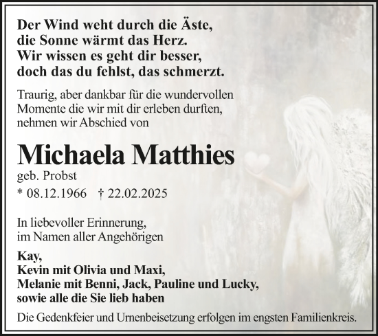 Traueranzeige von Michaela Matthies von Trauerkombi Dessau