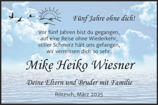 Traueranzeige von Mike Heiko Wiesner von Trauerkombi Wittenberg