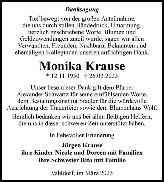 Traueranzeige von Monika Krause von Volksstimme Haldensleben/Wolmirstedt