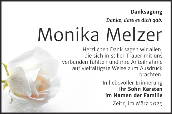 Traueranzeige von Monika Melzer von Trauerkombi Zeitz