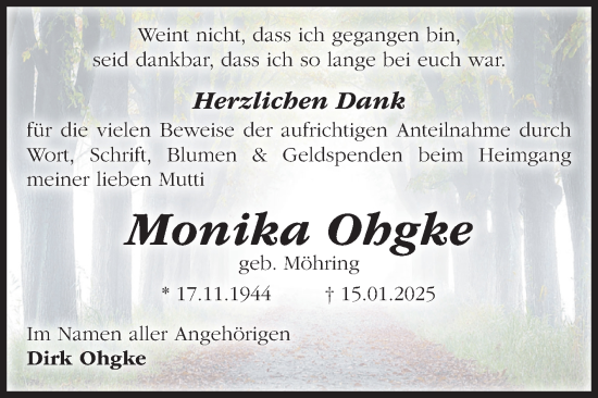 Traueranzeige von Monika Ohgke von Volksstimme Magdeburg