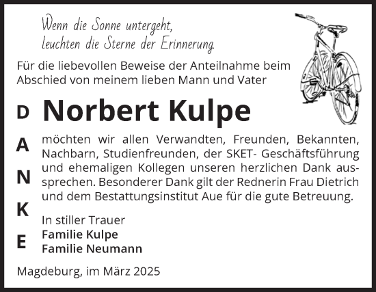 Traueranzeige von Norbert Kulpe von Volksstimme Magdeburg