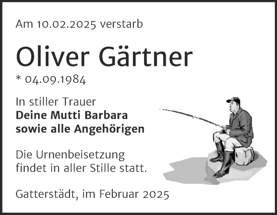 Traueranzeige von Oliver Gärtner von Trauerkombi Merseburg
