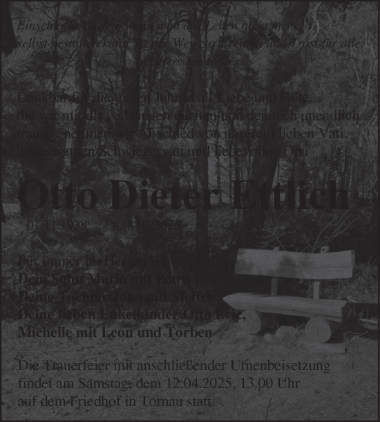Traueranzeige von Otto Dieter Ettlich von Trauerkombi Wittenberg