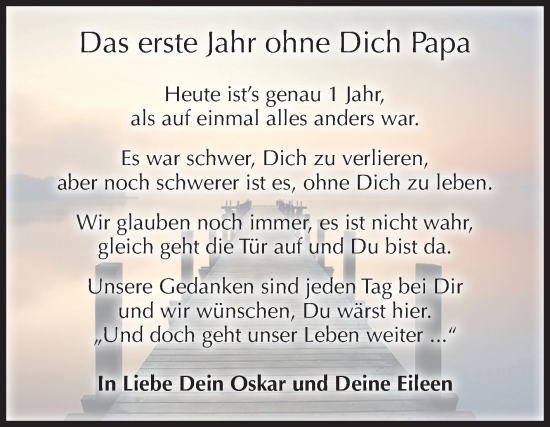 Traueranzeige von Papa  von Volksstimme Altmark Ost