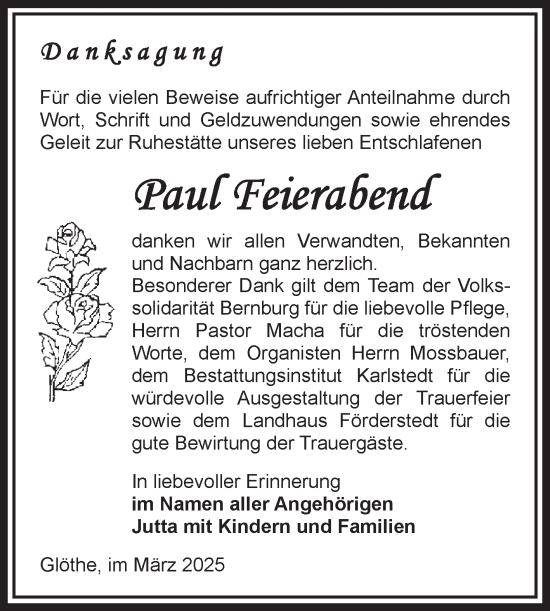 Traueranzeige von Paul Feierabend 