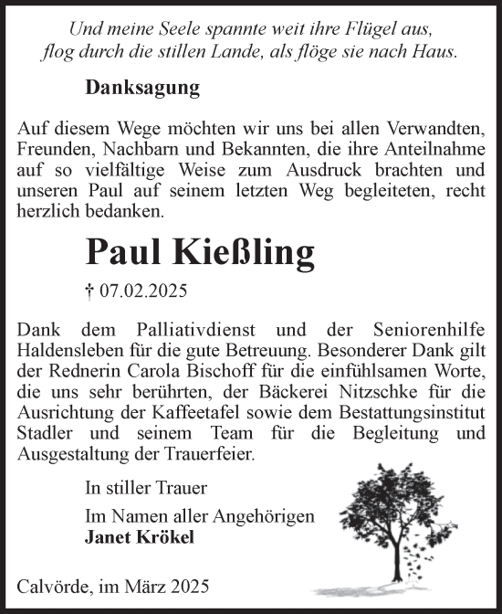 Traueranzeige von Paul Kießling von Volksstimme Haldensleben/Wolmirstedt