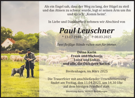 Traueranzeige von Paul Leuschner von Volksstimme Schönebeck