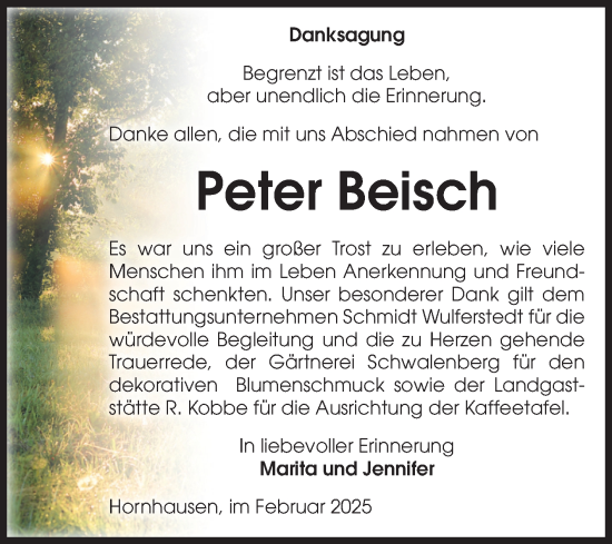 Traueranzeige von Peter Beisch von Volksstimme Oschersleben/Wanzleben