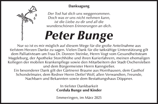 Traueranzeige von Peter Bunge 